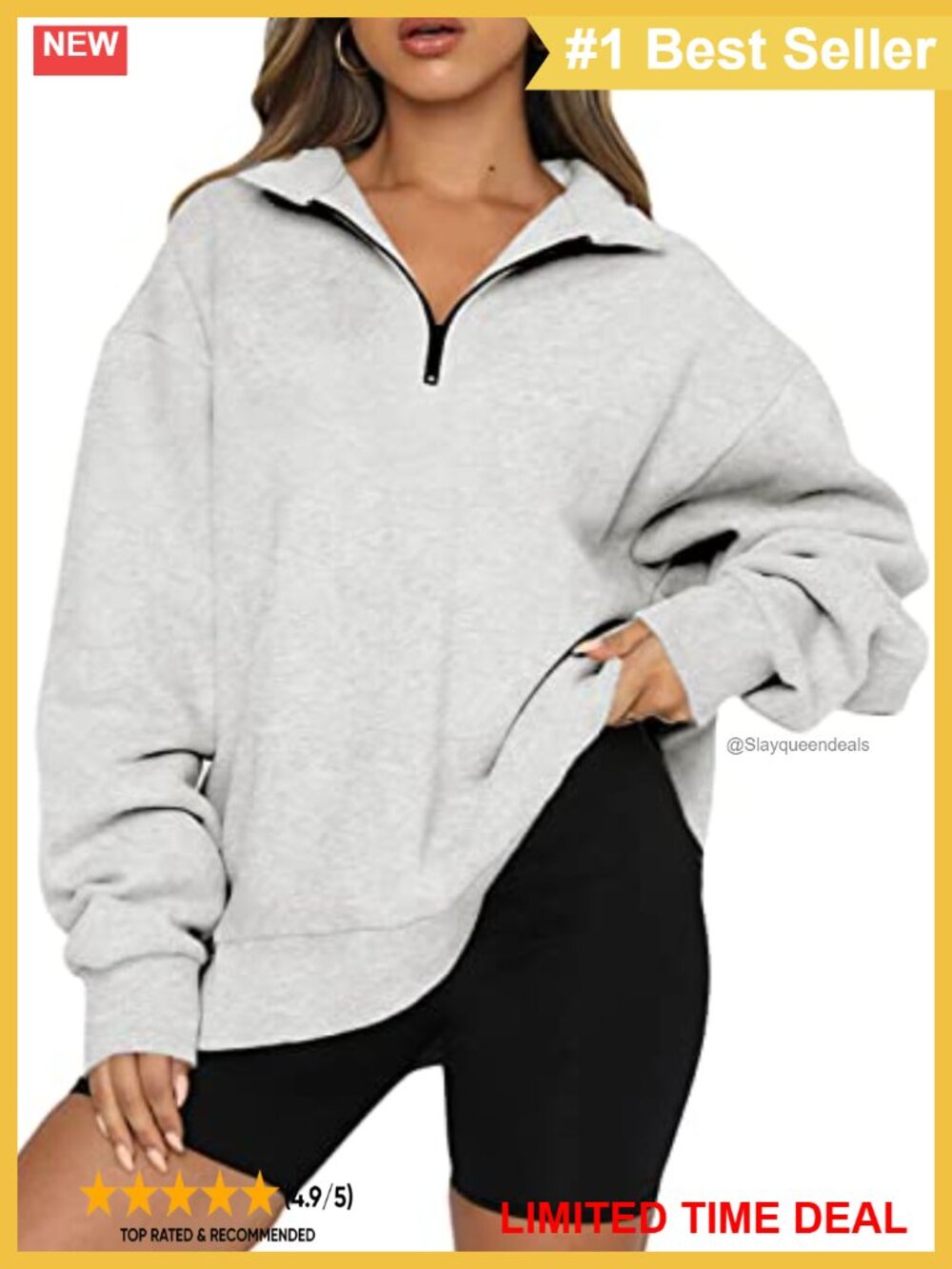 Fleece Half Zip Pullover Sweatshirt Oversized Drop Shoulder Kangaroo Pocket